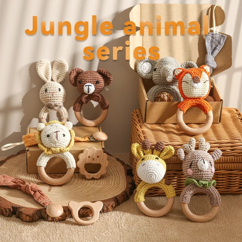Crochet Rattles & Wooden Teether Set: Safe, Educational, and Fun Baby Gift